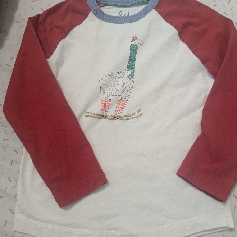 Boden Kids Llama Graphic Raglan Tee - Red & White